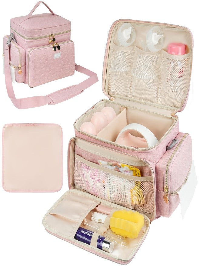 Jaffzora Breast Pump Bag Compatible with Spectra S1 and S2, Breast Pumping Travel Storage Bag with Waterproof Mat for Pumping Essentials and Accessories, Pink - Image 1